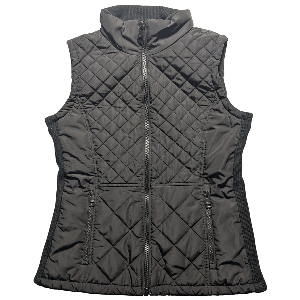 Andrew Marc Black Quilted Vest Women Small Diamond Puffer Mock Neck Full Zip